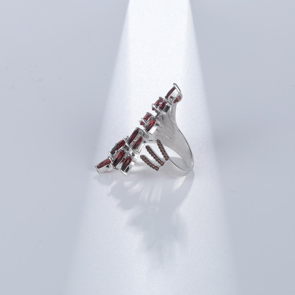 Original Designer Natural Garnet Ring with Adjustable Opening. Niche Design 925 Silver Colored Gemstone Ring