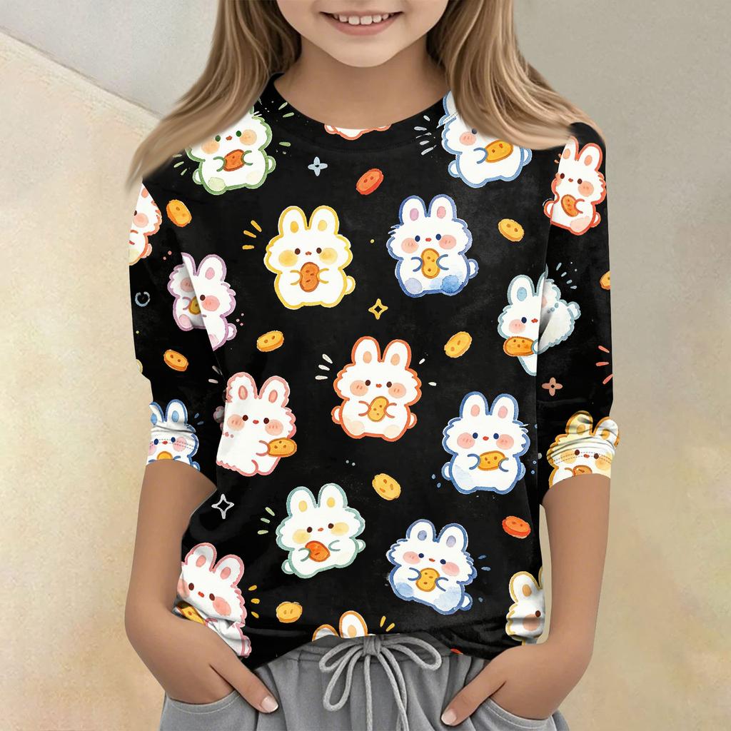 Kids Animal Print Crew Neck Three Quarter Sleeve Casual T Shirt Soft Comfortable Fabric Suitable for Everyday Wear and Play