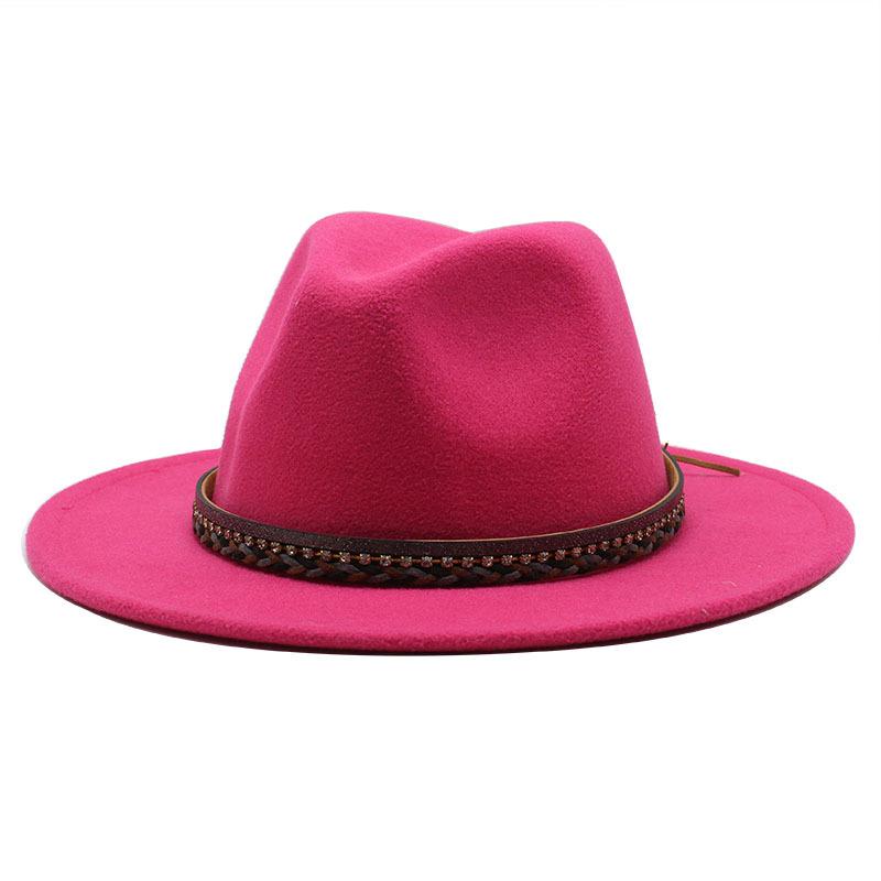 Wish Ethnic Minority Style Men And Women Couple Big Edge Jazz Hat Wool Top Hat