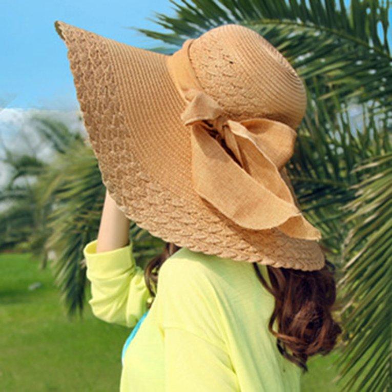 Flat Top Straw Beach Hat Bowknot Design 