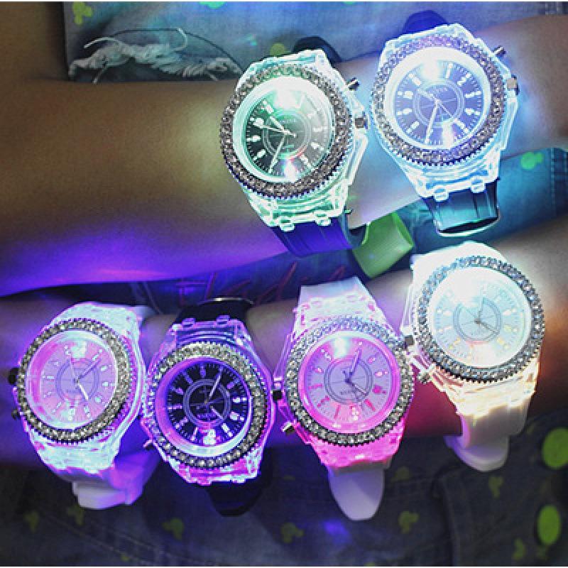Luminous luminous personalized rhinestone led fashion male and female students couple jelly quartz watch
