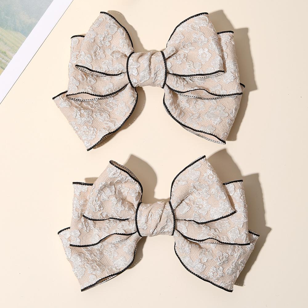 2Pcs Three-Layer Bow Hairpin Elegant Flower Print Cotton Barrette For Girl Delicate Bowknot HairPins Children Women Accessories