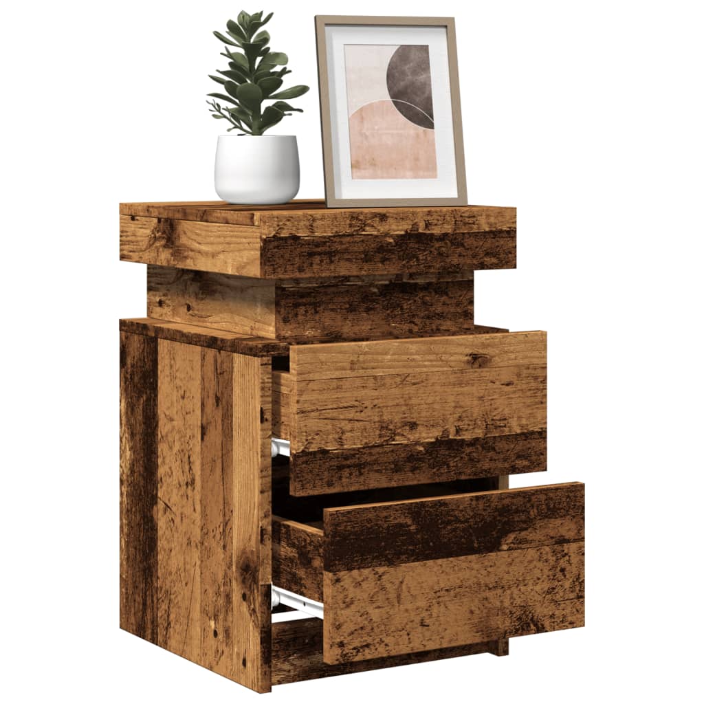 LED Nightstands (2 pcs) Rustic Wood Look 35 x 39 x 55 cm Engineered Wood