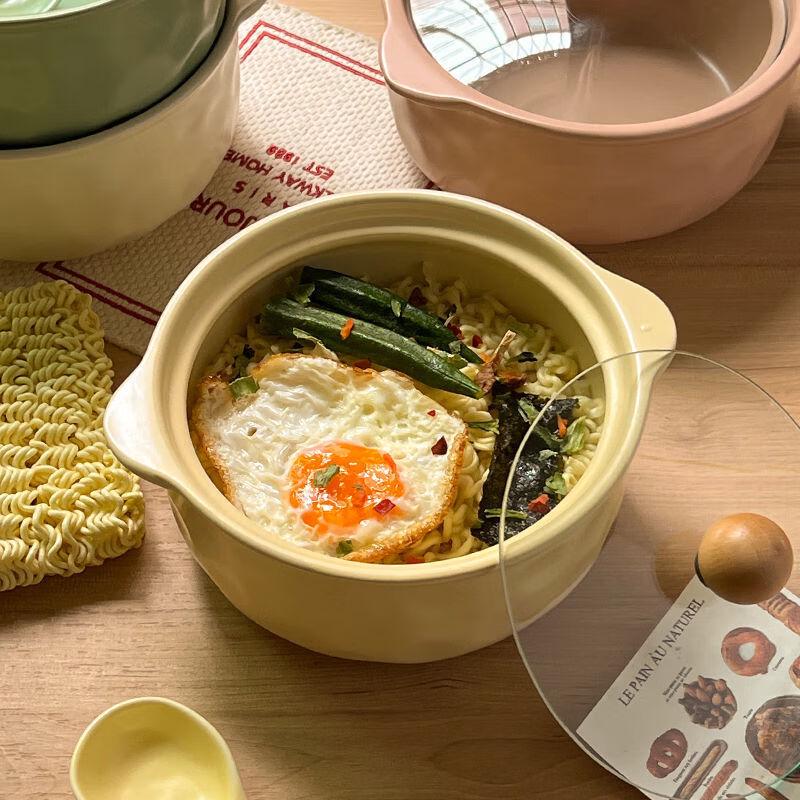 ZISIZ Ceramic Double-Handle Instant Noodle Soup Bowl