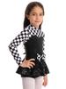 Girls Racer Costume Long Sleeve Sequin Checkerboard Printed Bowknot Keyhole Back Bodysuit Dress Up