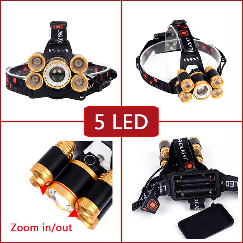 D2 Headlight Powerful LED Headlamp Chargeable Induction 5LED T6 Head LampTorch Head Light 18650 Battery Best For Camping Fishing