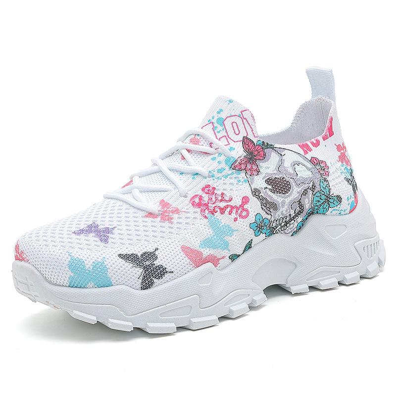 Flying woven women's shoes summer sports breathable casual mesh shoes soft-soled mesh shoes printed travel shoes trend
