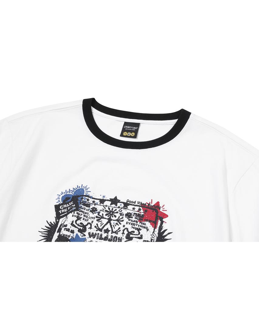 CPGN STUDIO Stamp Club Ringer Short Sleeve T-Shirt White