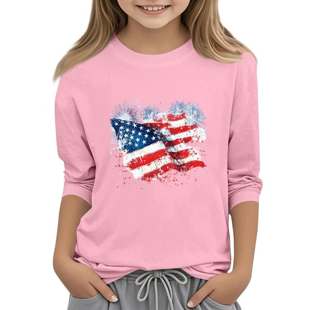 Kinder-T-Shirt mit Rundhalsausschnitt, Dreiviertelärmeln und Dreiviertelärmeln zum Unabhängigkeitstag