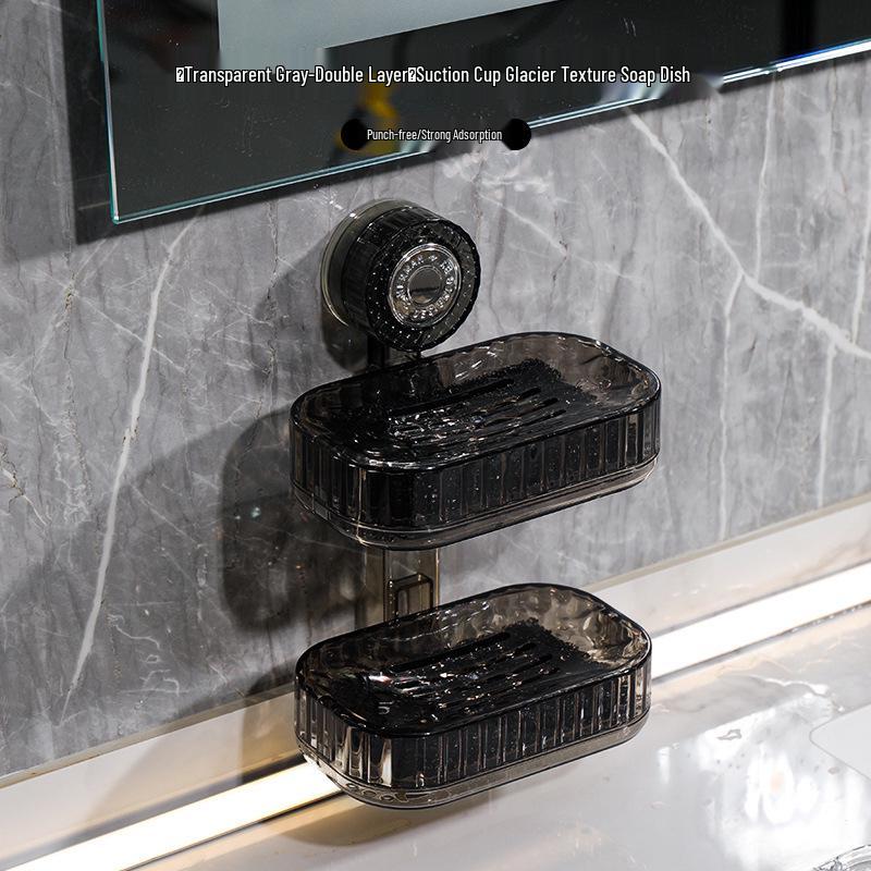 Wall-Mounted Double-Layer Vacuum Suction Soap Dish with Draining Function