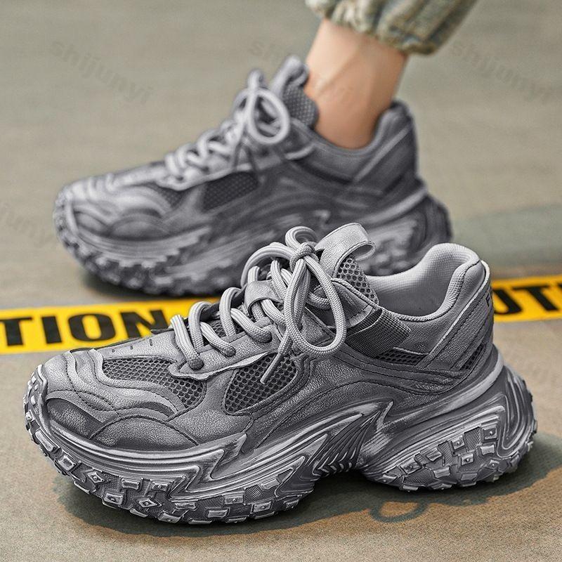 Men's Casual Sport Shoes Vintage Distressed Sneakers 2025 Autumn New Style Thick Bottom Fashion Increased Height Trendy Shoes