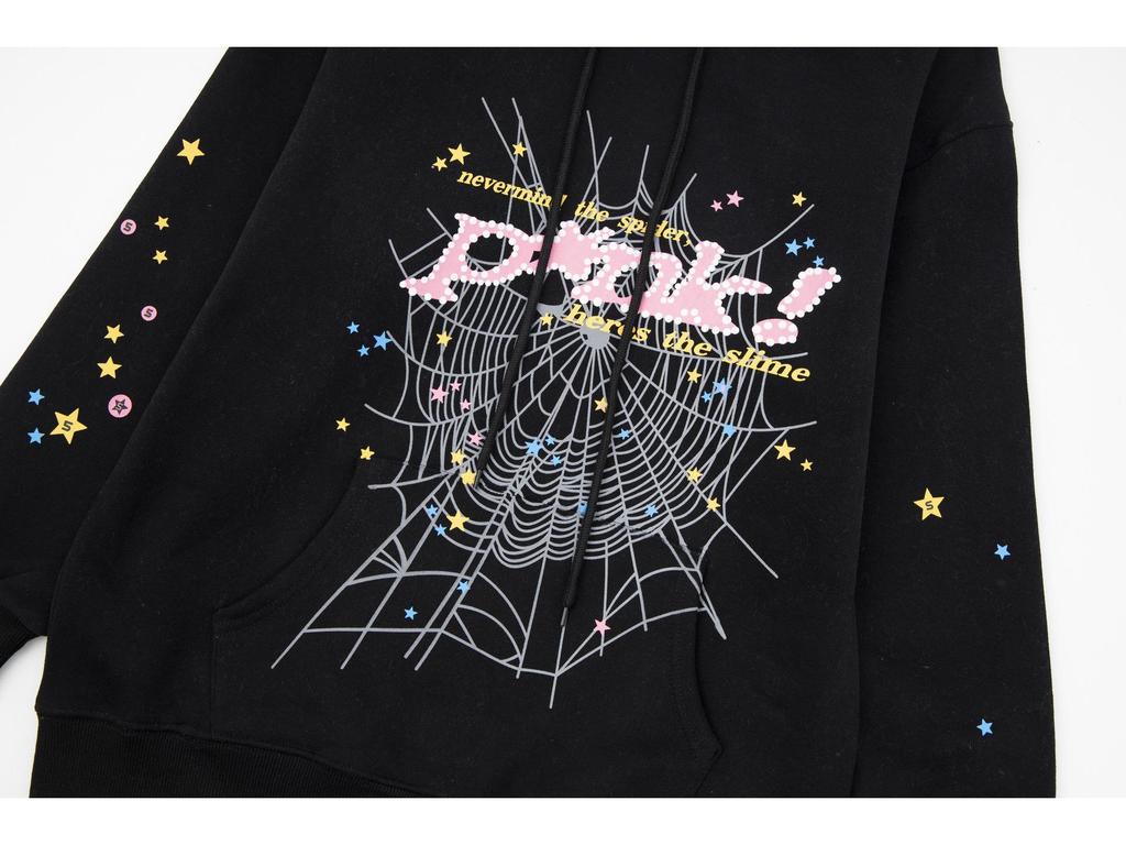 Trendy Sp5der 555 Men's Velvet Hoodie - European/American Style & Foam Print for Autumn/Winter