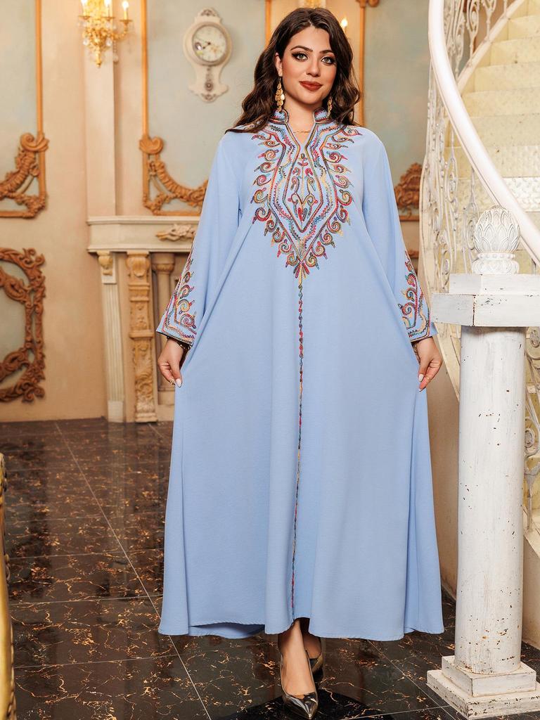 AB421 Elegant Embroidered Middle Eastern Pullover Robe - Arabic Jalabiya Dress