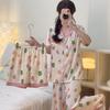 Female Star Style Pajamas Women'S Short-Sleeved Three-Piece Set Cloud Cotton Comfortable Loungewear