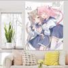 Kawaii Neko Girls Hugging Tapestry Anime Sailor Uniform Wall Hanging Pink Aesthetic Room Decor Cool Room Stuff Background Cloth