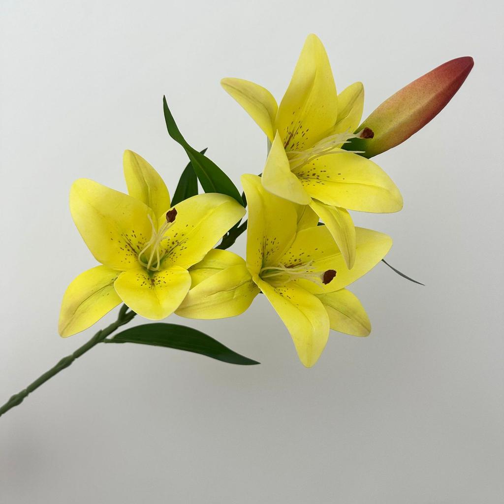 5PCS Artificial Lily Flower Branch Realistic Looking 3D Printed 3 Heads Lily Plant for Wedding Floral Decoration