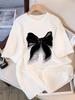 Modern Large Bowtie T Shirt Women Summer Casual Short Sleeve Graphic Tee Trendy Minimalism Style Lady Top Loose Fit Pullover