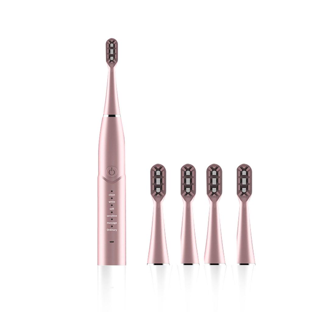 6Modes Electric Toothbrush USB Waterproof Rechargeable Custom Soft Teethbrush with 4Heads