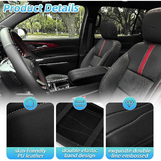 Center Console Armrest Cover Compatible With2024-2026 Chevy Traverse/2024-2026 GMC Acadia/2025-2026 Buick Enclave Interior Accessories, Leather