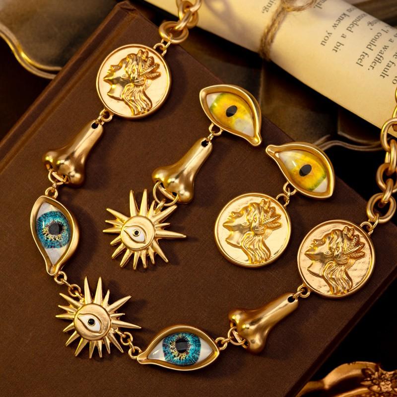 Vintage Devil Eye Necklace Schiaparelli Style Retro Nose Pendant Sweater Chain