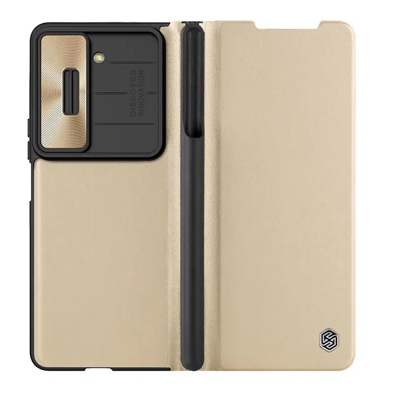 NILLKIN Qin Flip Leather Case for Samsung Galaxy Z Fold 5 with S-Pen Pocket Slide Camera Lens Cover Full Protection Phone Case