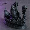 Gesichtslose Sensenmann-Statue 3D-gedruckte gotische Totenkopf-Bootsfigur, Kleines Schreibtischornament Halloween-Dekoration für Partydekoration, Dunkles Horror-Thema