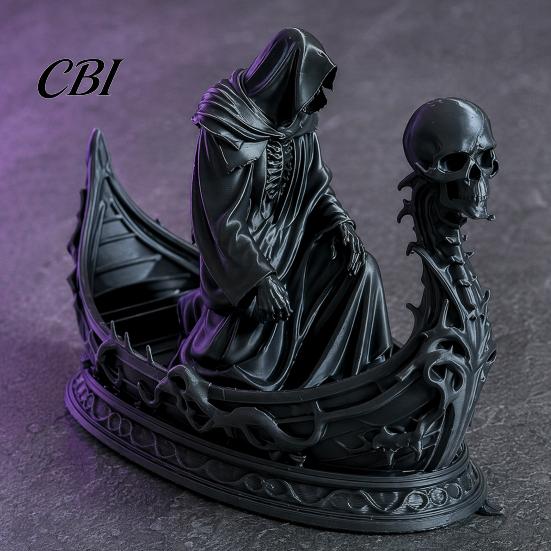 Gesichtslose Sensenmann-Statue 3D-gedruckte gotische Totenkopf-Bootsfigur, Kleines Schreibtischornament Halloween-Dekoration für Partydekoration, Dunkles Horror-Thema