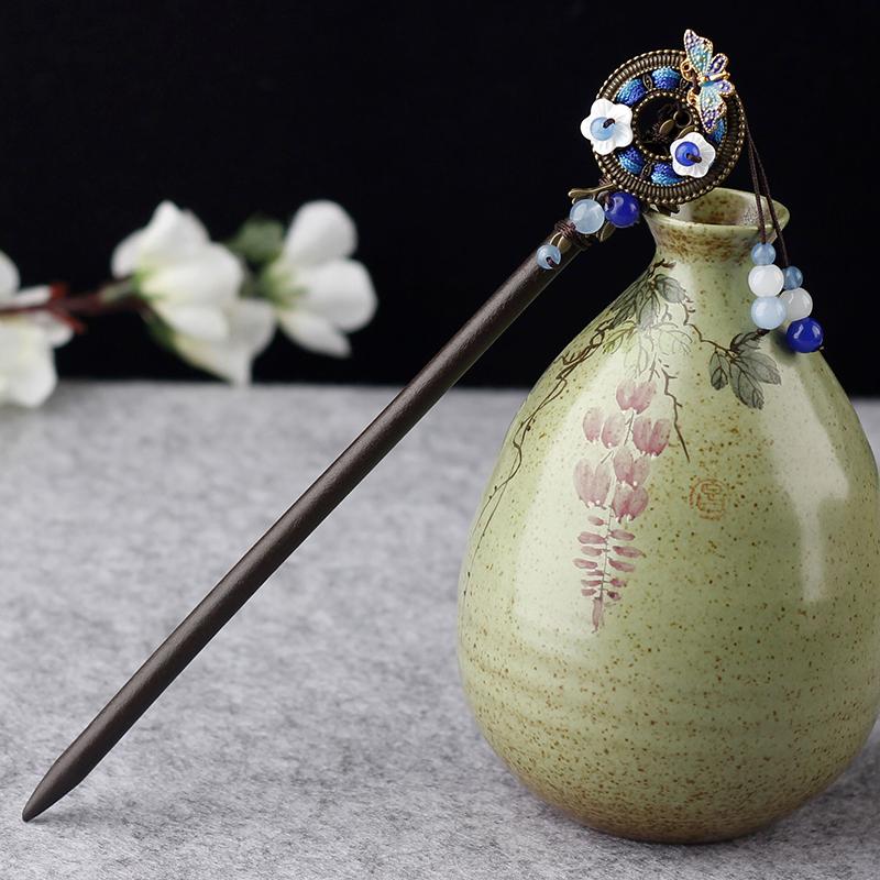 Sandeltre Blomst Hårnåler Kinesisk Stil Hårpinner Retro Hanfu Hårtilbehør Fe Cheongsam Hårknute Smykker Tiara