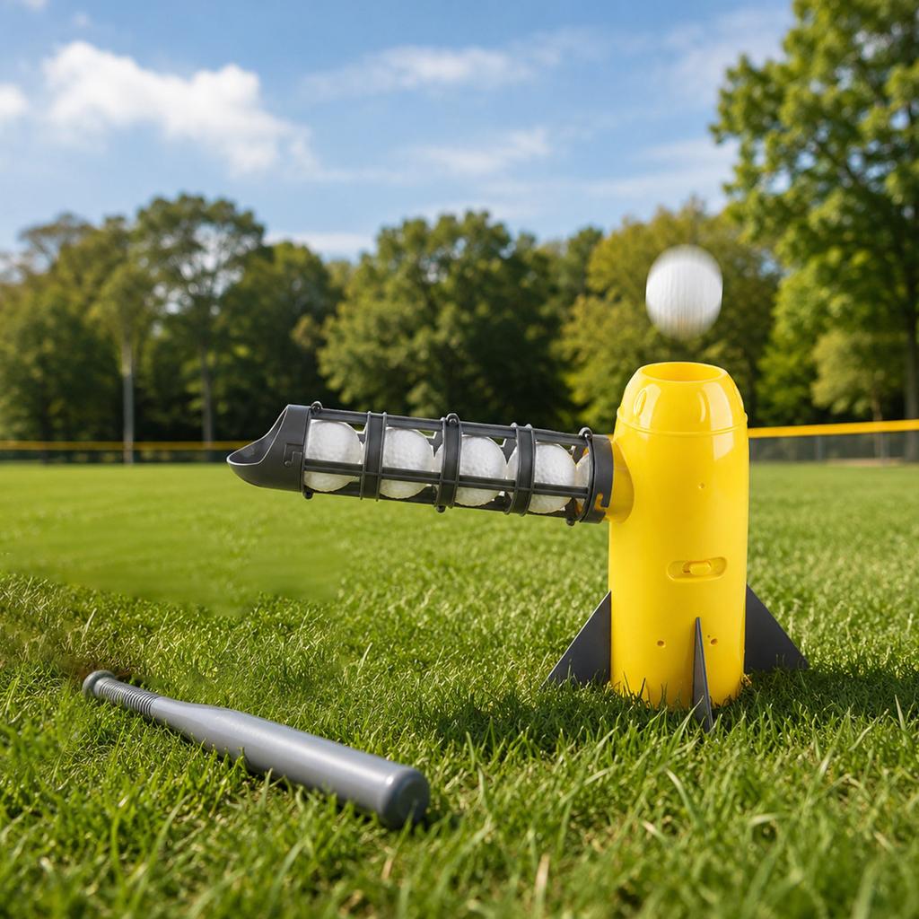 Automatyczna Maszyna do Rzucania Piłki Baseballowej z Regulowaną Prędkością i Kątem Zawiera Pałkę i Pięć Piłek Treningowych Odpowiednia do Treningu i Rekreacji