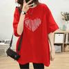 Women Plus Size Cotton T-Shirt Summer Short Sleeve Heart Print Mid-Long Loose Casual Pullover Top For 200lbs