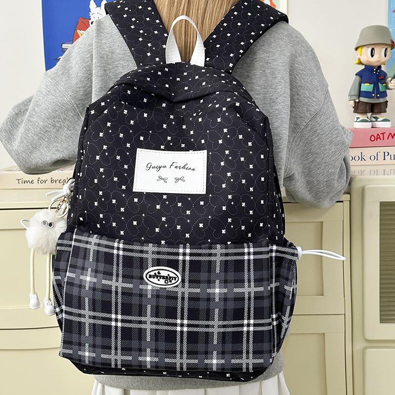 Plaid Backpack Junior High School Student Schoolbag Plaid Large Capacity Backpack