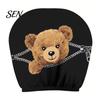 Cartoon Graphic Headrest Protectors Zipper Bear Car Cover, 2D Flat Print Cute Seat Humorous Accessories Protector, Universal Breathable Auto Interior