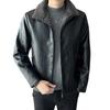 Giacca in pelle di grandi dimensioni per uomo, giacca casual con pile per il calore, giacca in cotone da uomo, abito con collo in pelliccia, elegante top