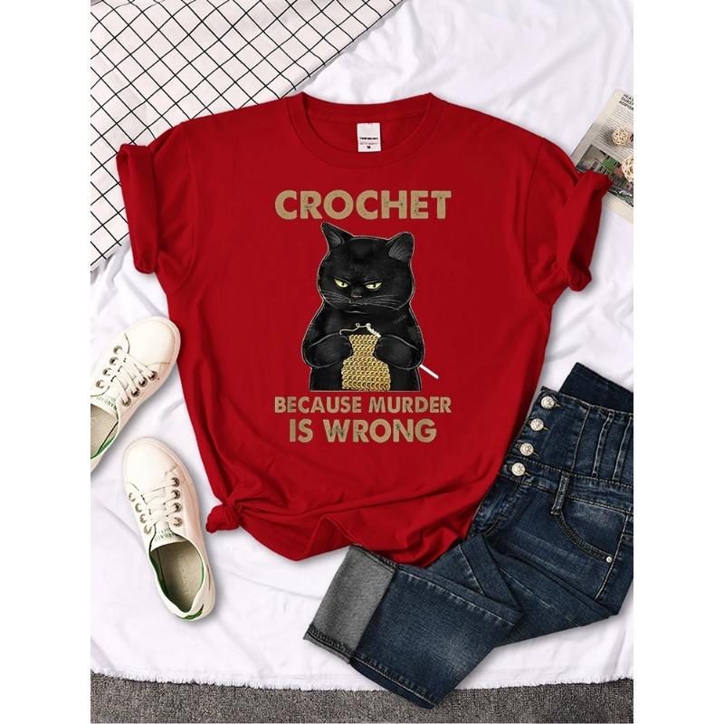 Crochet Because Murder Is Wrong Printing Female Tshirts Manga Summer T-shirt Summer Slim Tees Shirts Sports Slim Women T Shirts
