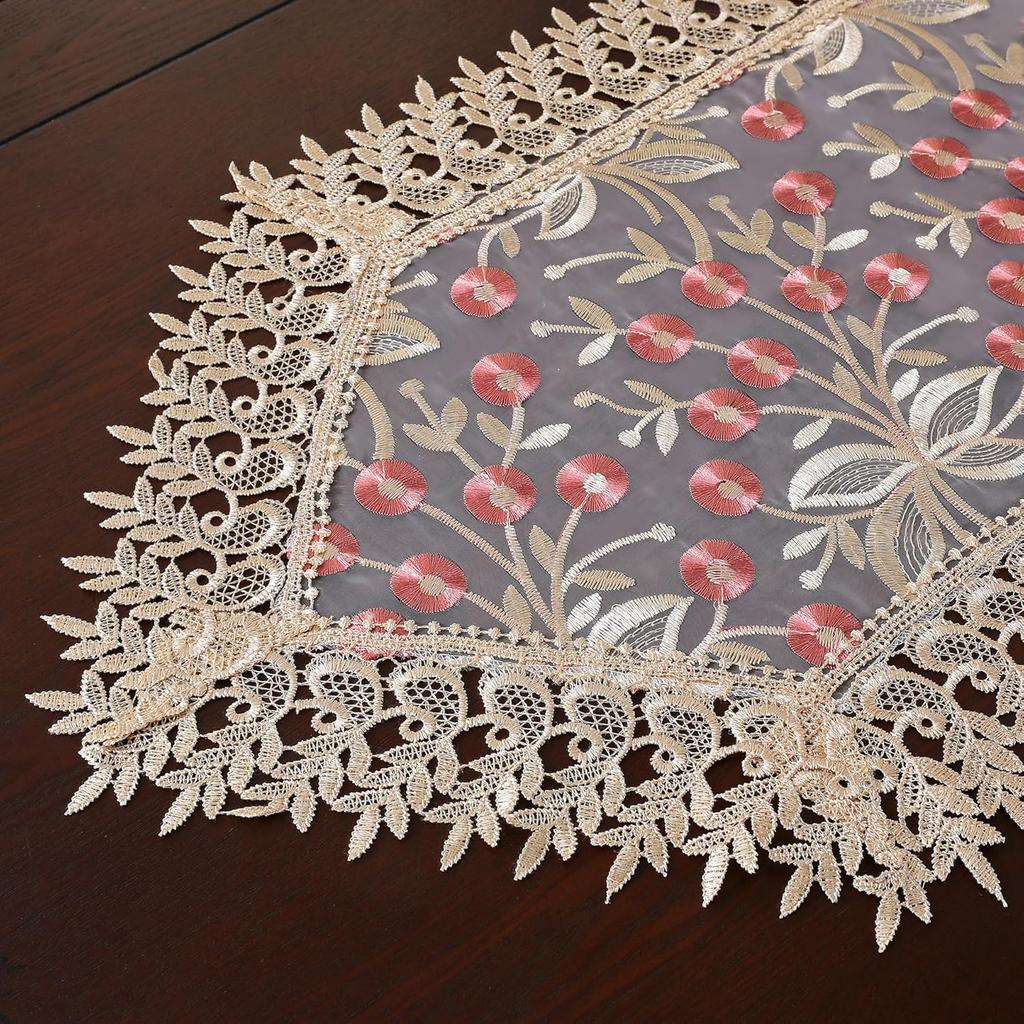 Lace Table Runner Floral Embroidery Fabric Rustic Table Runners Elegant Chic Table Transparent Cover for Home Dining Room Tabletop Decor Wedding