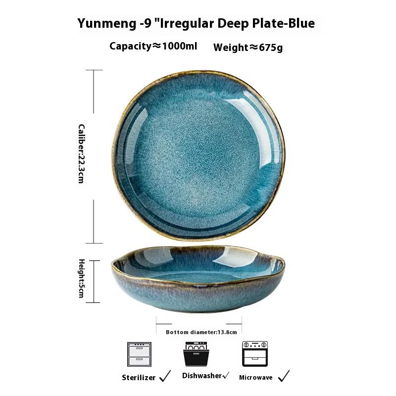 9-inch Irregular Ceramic Dishes Vintage Pasta Dish Ceramic Dishes Household Salad Plate Kitchen Soup Plate Ceramic Dishes
