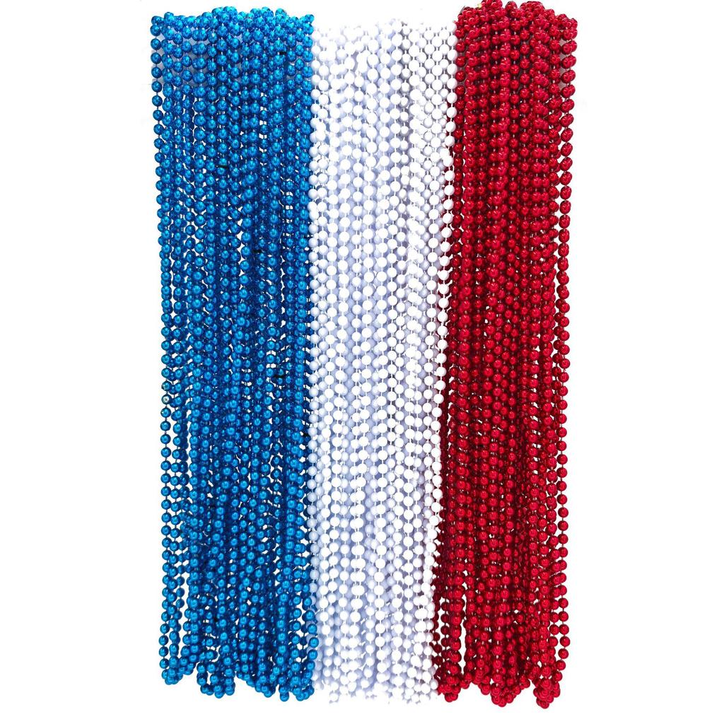 24pcs 33 Inch Metallic Hot Pink Bead Necklaces Bulk Round Beaded Necklaces Costume for Mardi Gras Party Christmas Festive Events