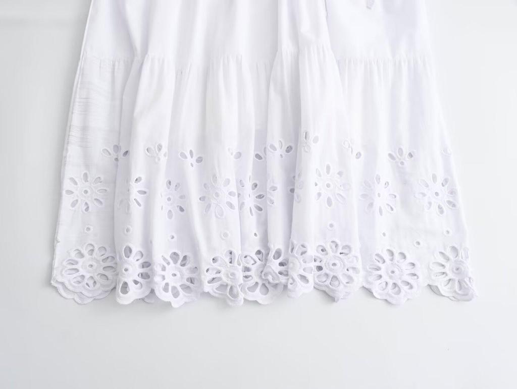 2025 Summer Spaghetti Strap Cotton Embroidered Dress: Fashionable Solid Color Women's Dress