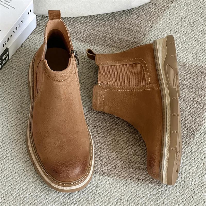 High-quality Comfort Chelsea Men's Boots Nubuck Leather Round Head Business High Top Leather Shoes Outdoor Versatile Ankle Boot