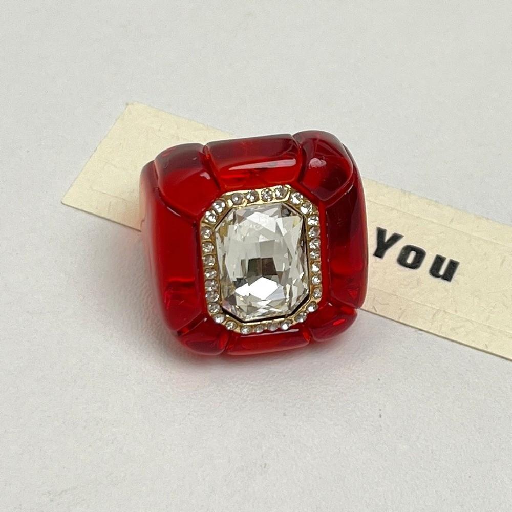New Colorful Rhinestones Ring Three-dimensional Elegant Jewelry Finger Ring Geometric Square Ring Jewelry Accessories