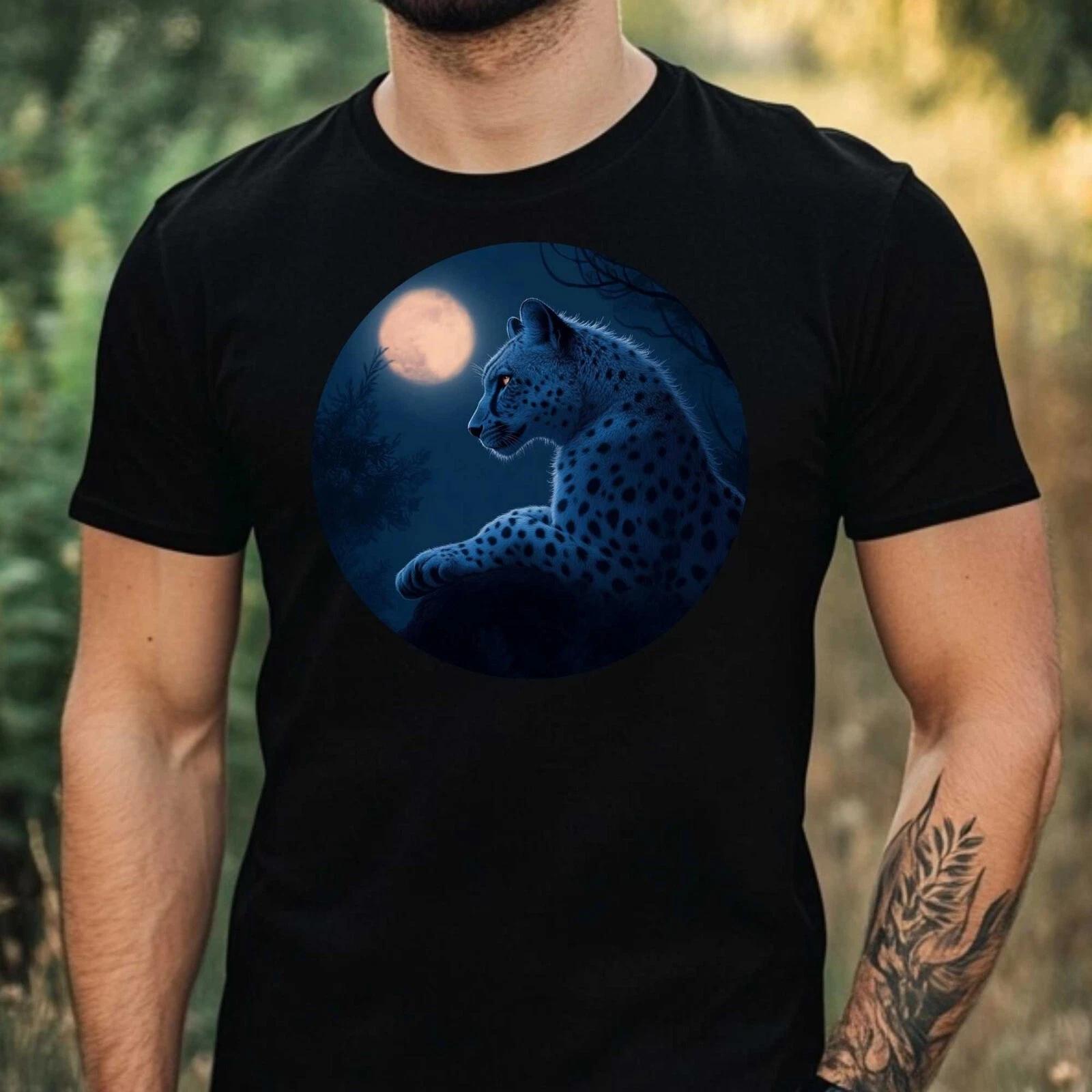 T-Shirt Herren Gepard im Mondlicht Motiv Baumwolle Größe XS bis 5XL XL