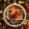 Reusable Winter Window Decor 2 Pcs Red Bird Christmas Ornaments 2D Round Acrylic Snowy Scene Decorative Ornaments for Elders Xmas Tree Hanging