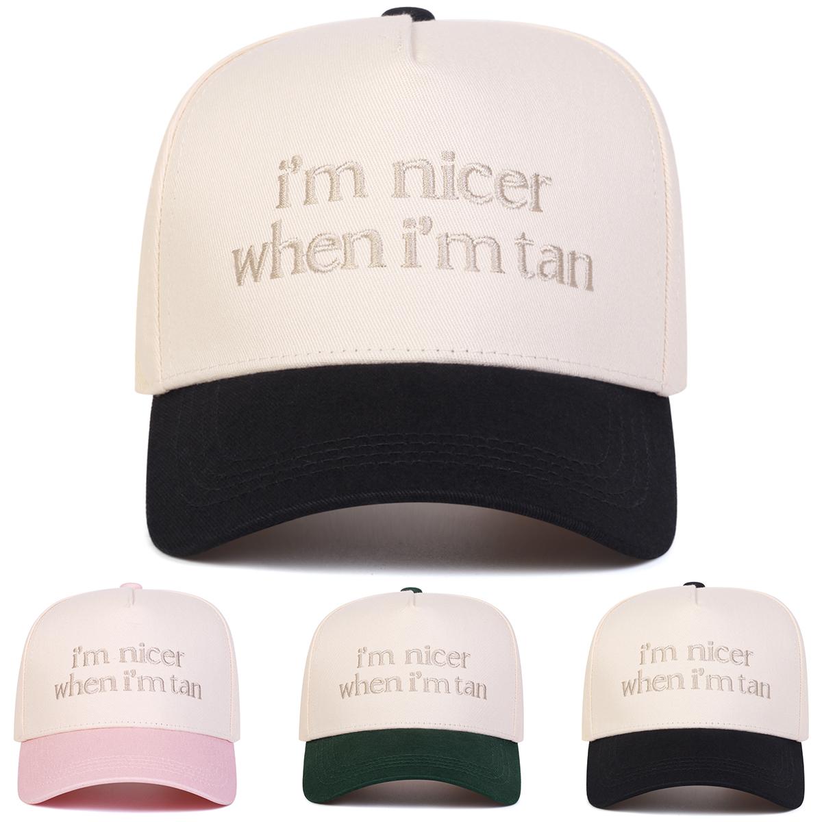 Yiran Bag Women's Unisex I'm Nicer When I'm Tan Embroidery Baseball Caps Spring Autumn Outdoor Adjustable Casual Hats Sunscreen Hat Sports Cap