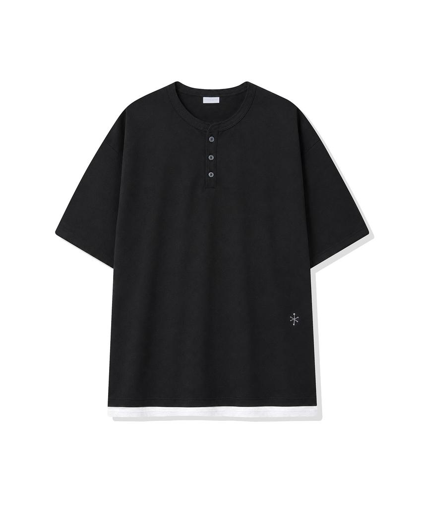 CGP Henley Neck Layered Short Sleeve T-Shirt - Black