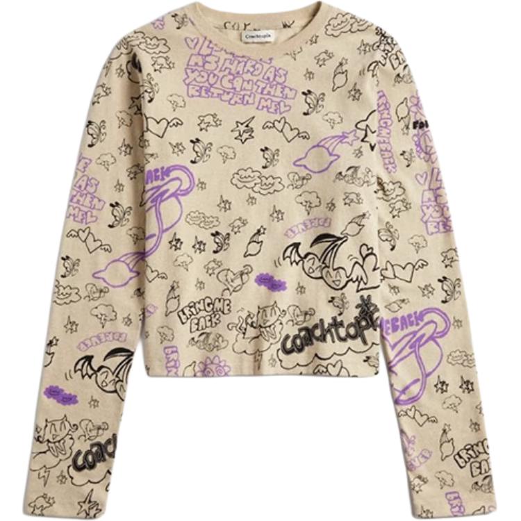 Coach Cartoon Print Round Neck Long Sleeve T-Shirt Unisex Tops Light-Beige CS452-WP8