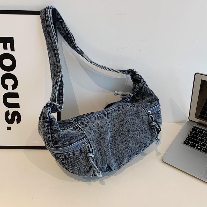 Large capacity messenger bag women's denim summer new casual fashion simple underarm bag solid color foreign style dumpling bag