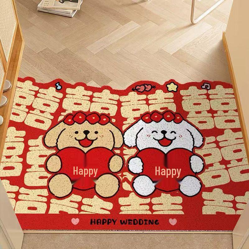

Festive Red Wedding Entrance Coir Door Mat - Cuttable, Easy-to-Clean, Home Use Dirt Wiping Foot Mat 20*30cm