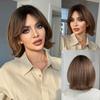 Braune Bob Perücke für Frauen - Gestuft, nach innen gebogen, luftiger Pony, hitzestylingbereit, trimmbereit, koreanischer Stil, altersreduzierende Vollkappe