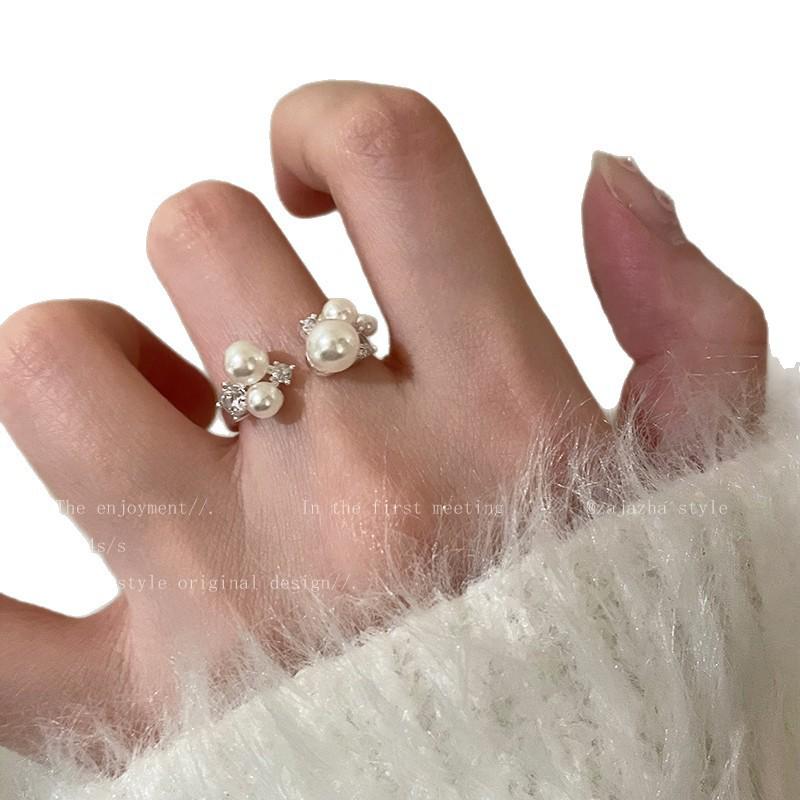 Pearl Stacking Open Ring: Elegant Women's Light Luxury Decorative Index Finger Ring with Exquisite Niche Design