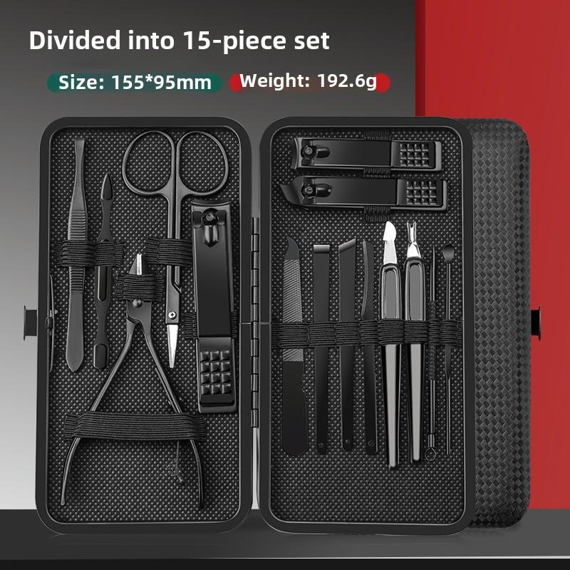 24-Piece Stainless Steel Nail Care Set - Black & Red